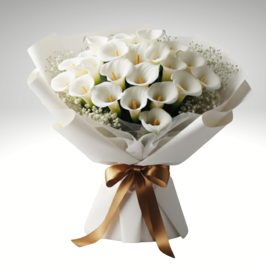 Ramo de flores blancas entregado como detalle sofisticado en un ambiente cálido en Bogotá