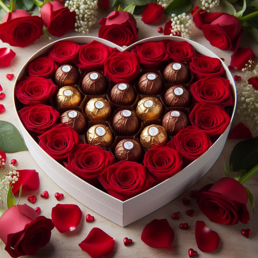 Corazón de Rosas y chocolates