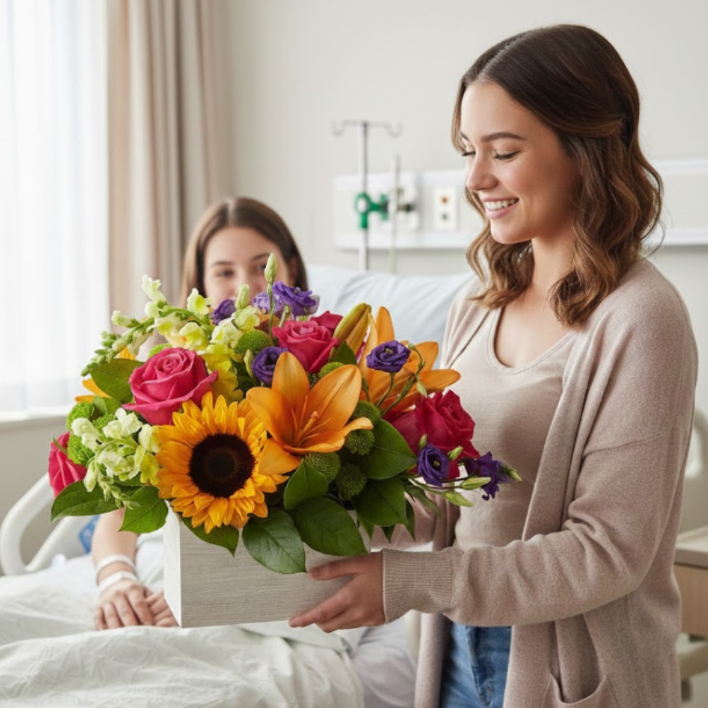 Arreglo floral con girasoles, rosas y lirios, diseño vibrante y colorido en Bogotá