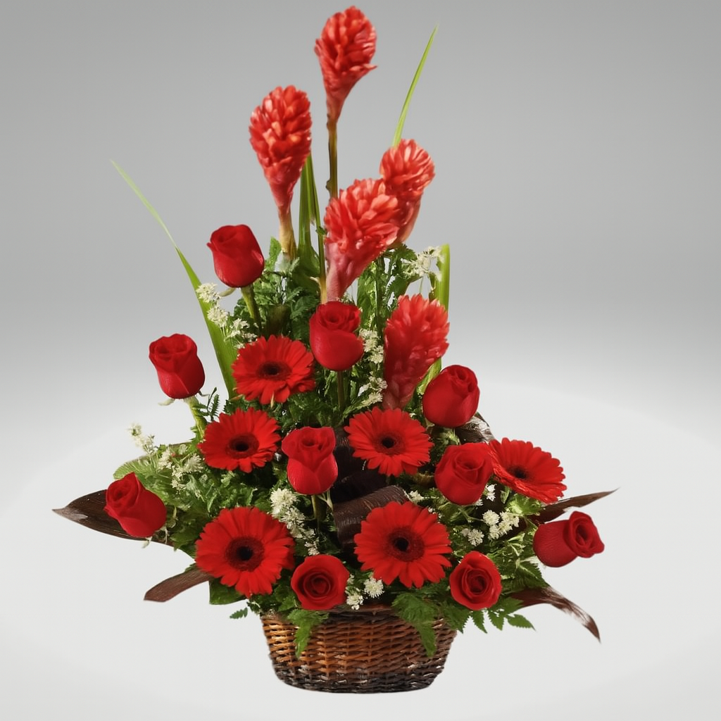 Virtuosa | Arreglo Floral en Canasta con Rosas y Gerberas