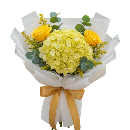 Bouquet de hortensias y rosas amarillas en Bogotá con envio a domicilio