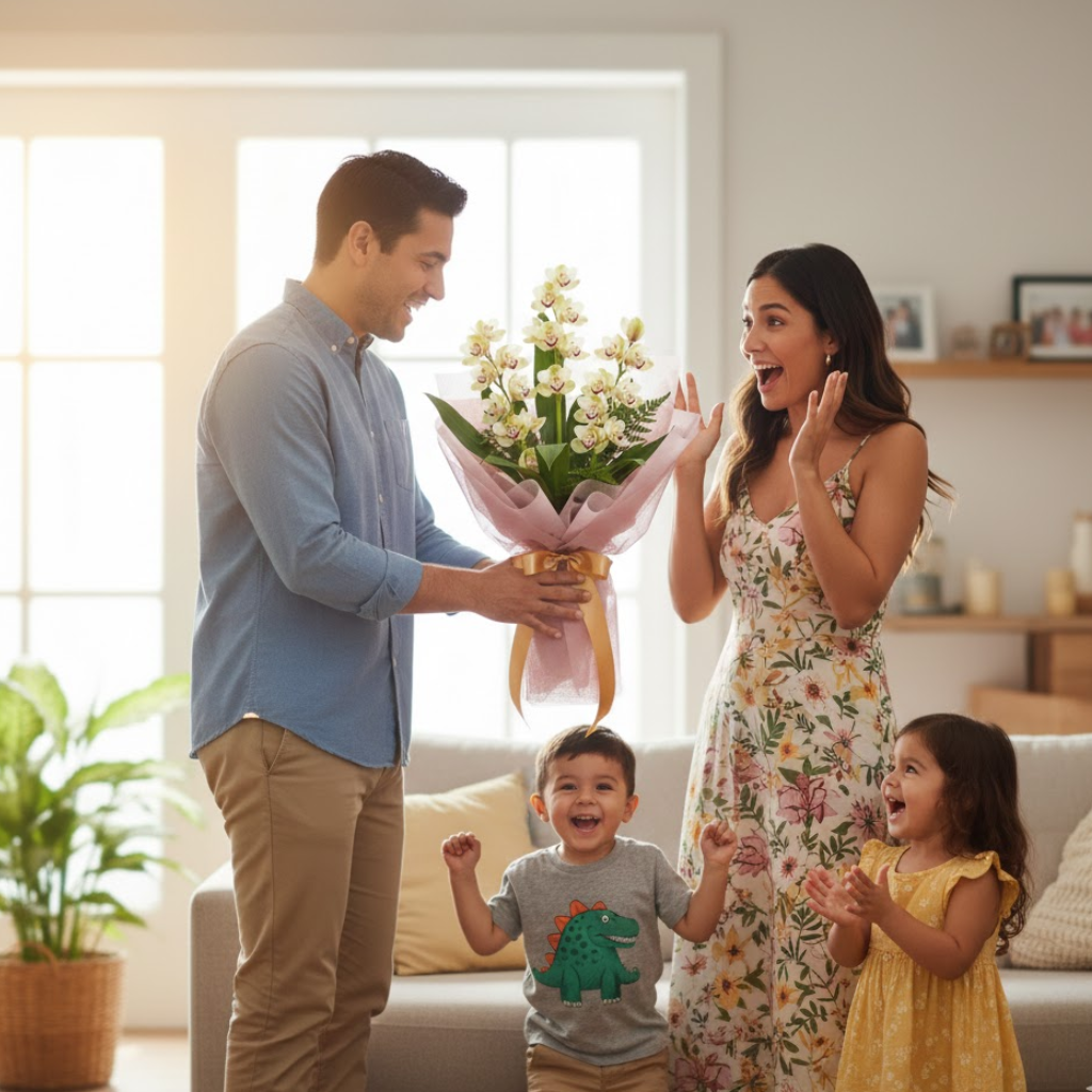 Bouquet de orquídeas cymbidium, diseño elegante y vertical ideal para regalo premium en Bogotá