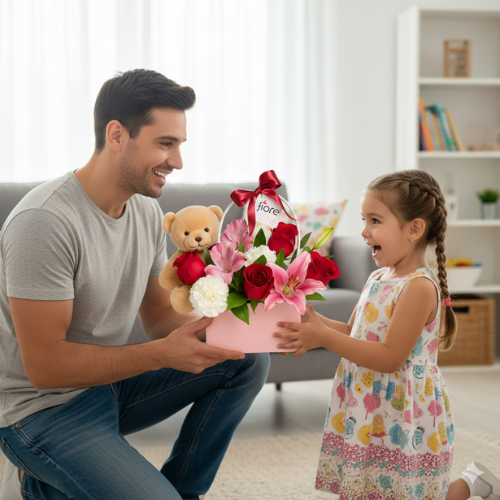 Abrazo Floral – Osito y Rosas