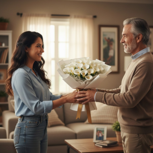 Bouquet de calas blancas elegantes, diseño limpio y minimalista ideal para regalo en Bogotá