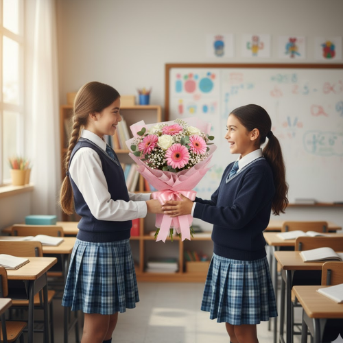 Bouquet de gerberas rosadas y flores delicadas, ideal para regalo bonito y sencillo en Bogotá