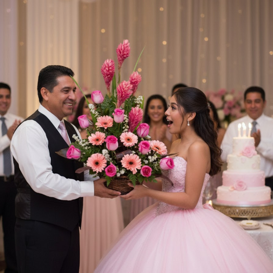 Virtuosa | Arreglo Floral en Canasta con Rosas y Gerberas