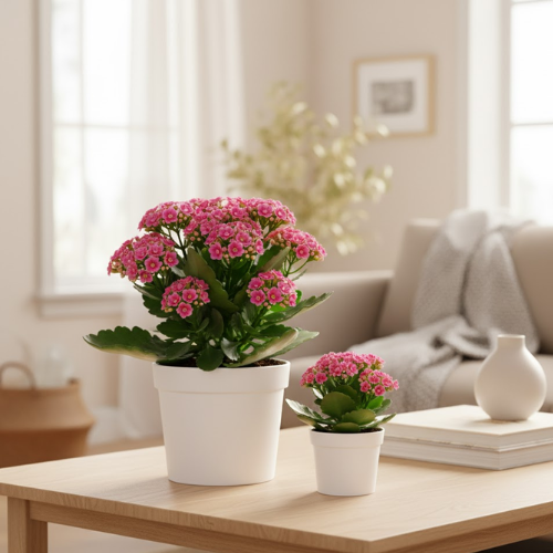 Plantas de kalanchoe en maceta en dos tamaños, ideales como detalle decorativo y duradero en Bogotá.