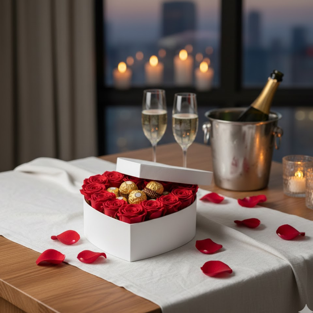 Corazón de Rosas y chocolates