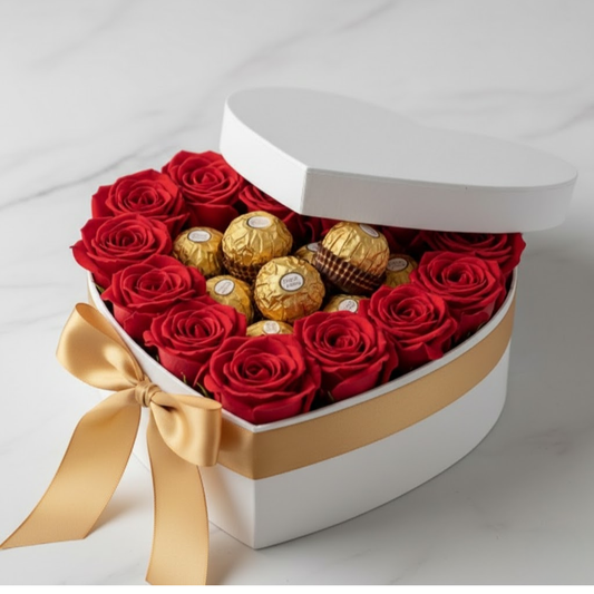 Corazón de Rosas y chocolates