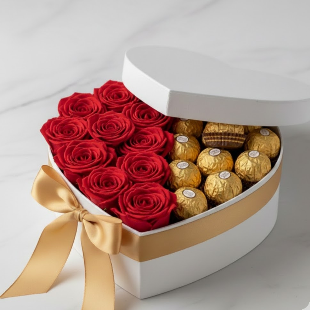 Corazón de Rosas y chocolates
